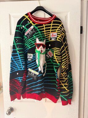 Blizzard Bay 80s Retro Ugly Christmas Sweater – Cat in Sunglasses – XXL